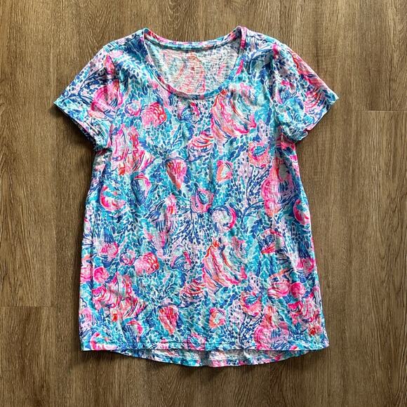Lilly Pulitzer Tops - Lilly Pulitzer Etta Scoop Neck Short Sleeve Top Multi Treasure Trove XS Cotton